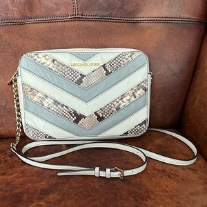 Michael Kors Snakeskin, Gray, and Cream Leather Crossbody Bag